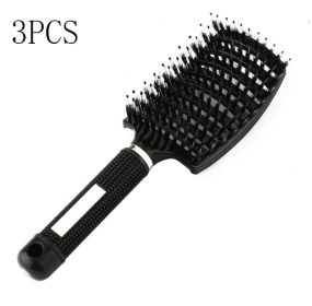 Hairbrush Anti Klit Brushy Haarborstel Women Detangler Hair Brush Bristle Nylon Scalp Massage  Teaser Hair Brush Comb (Option: Black-Brush-3pcs)